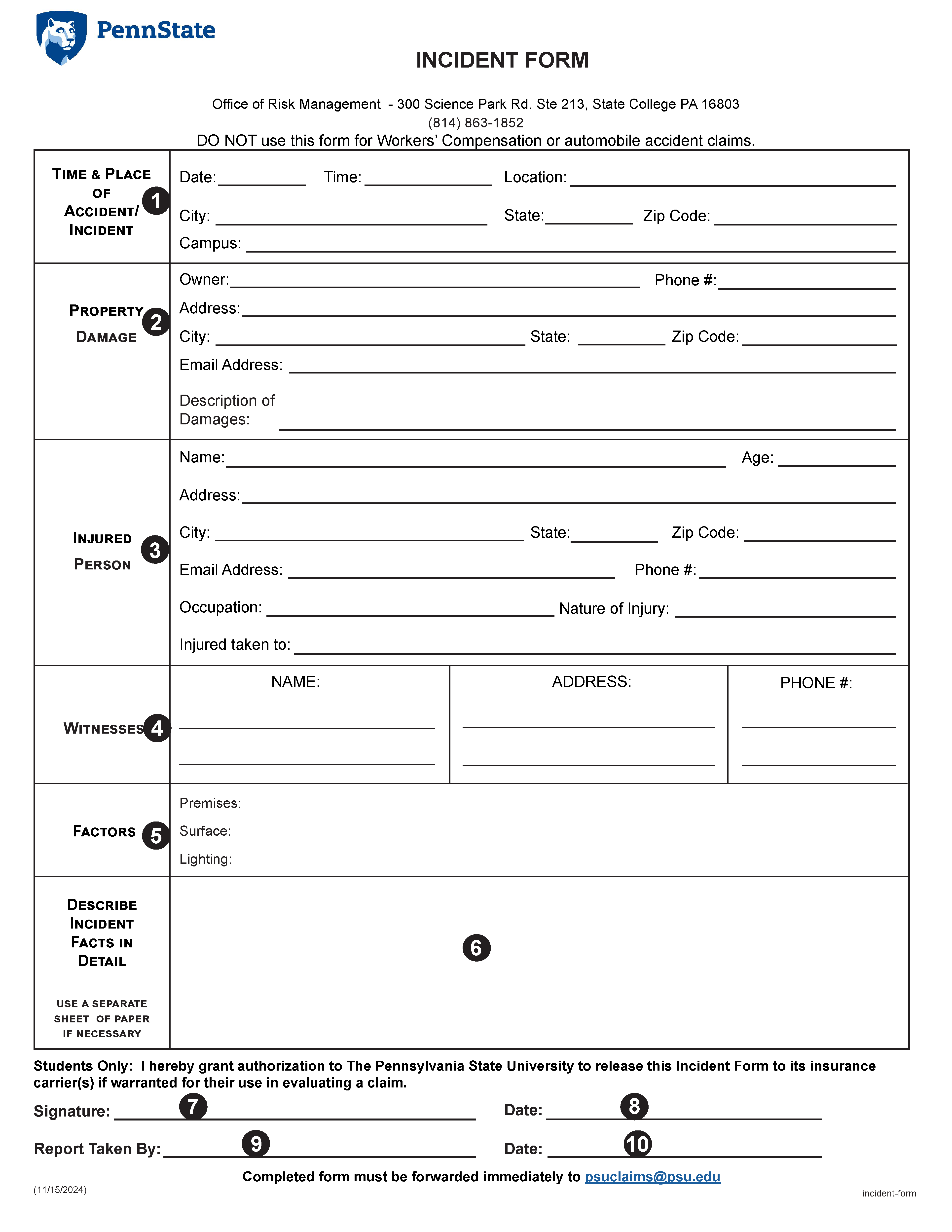 Image of Incident Form