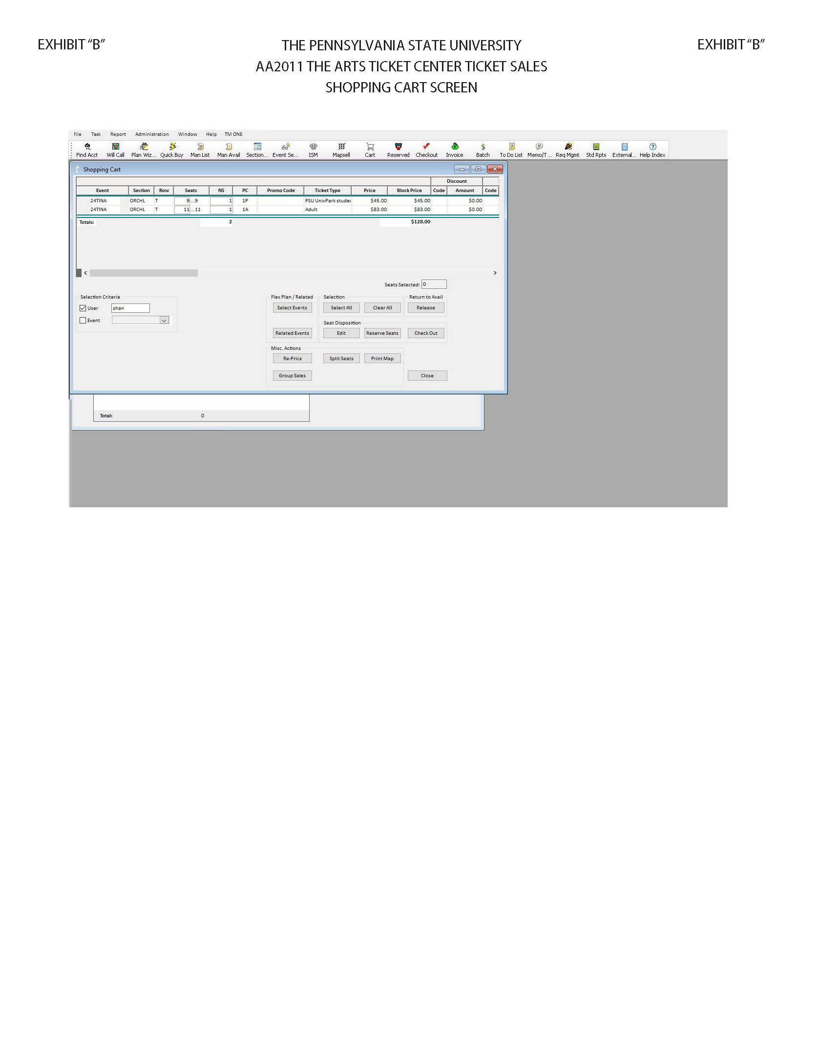 Image of Exhibit B - Shopping Cart Screen