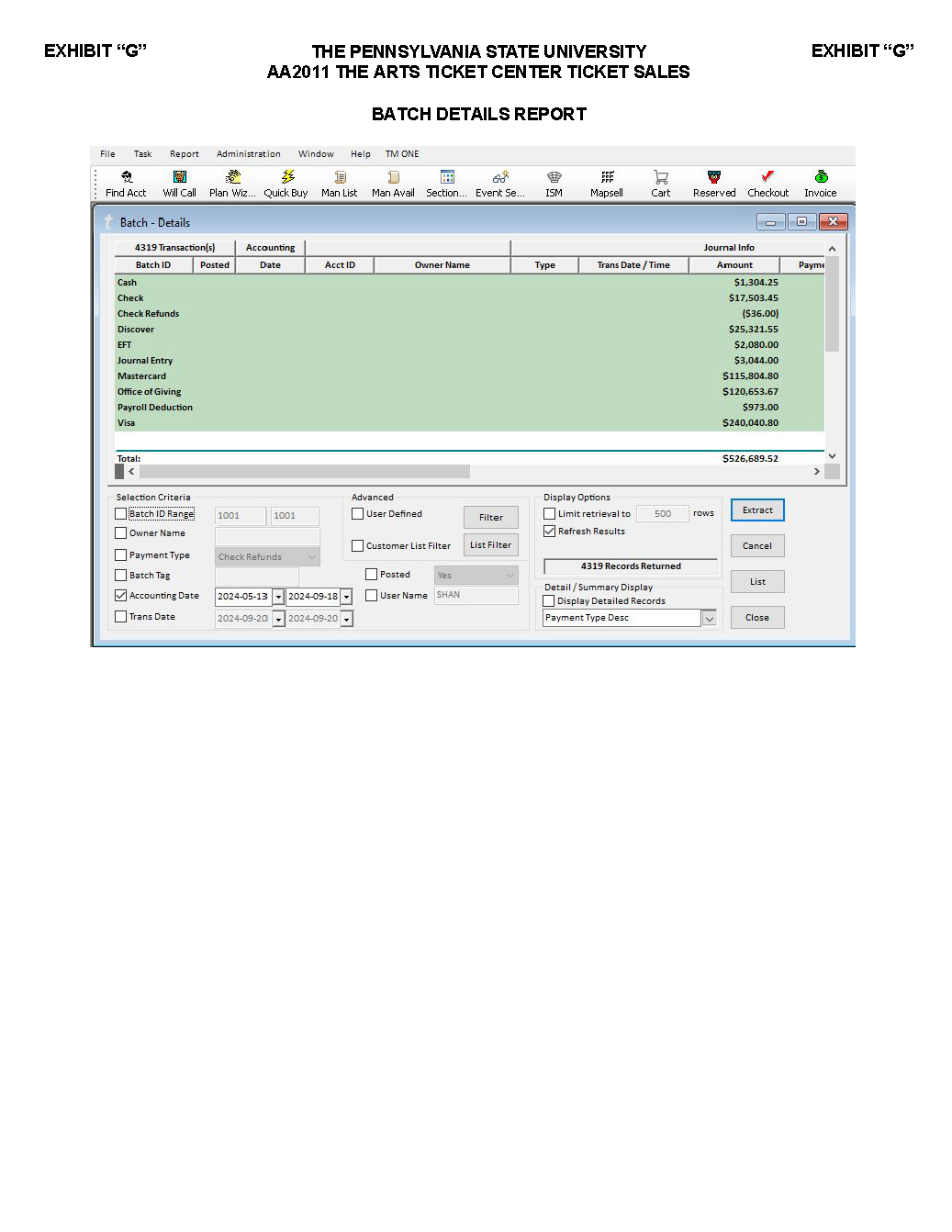 Image of Exhibit G - Batch Details Report