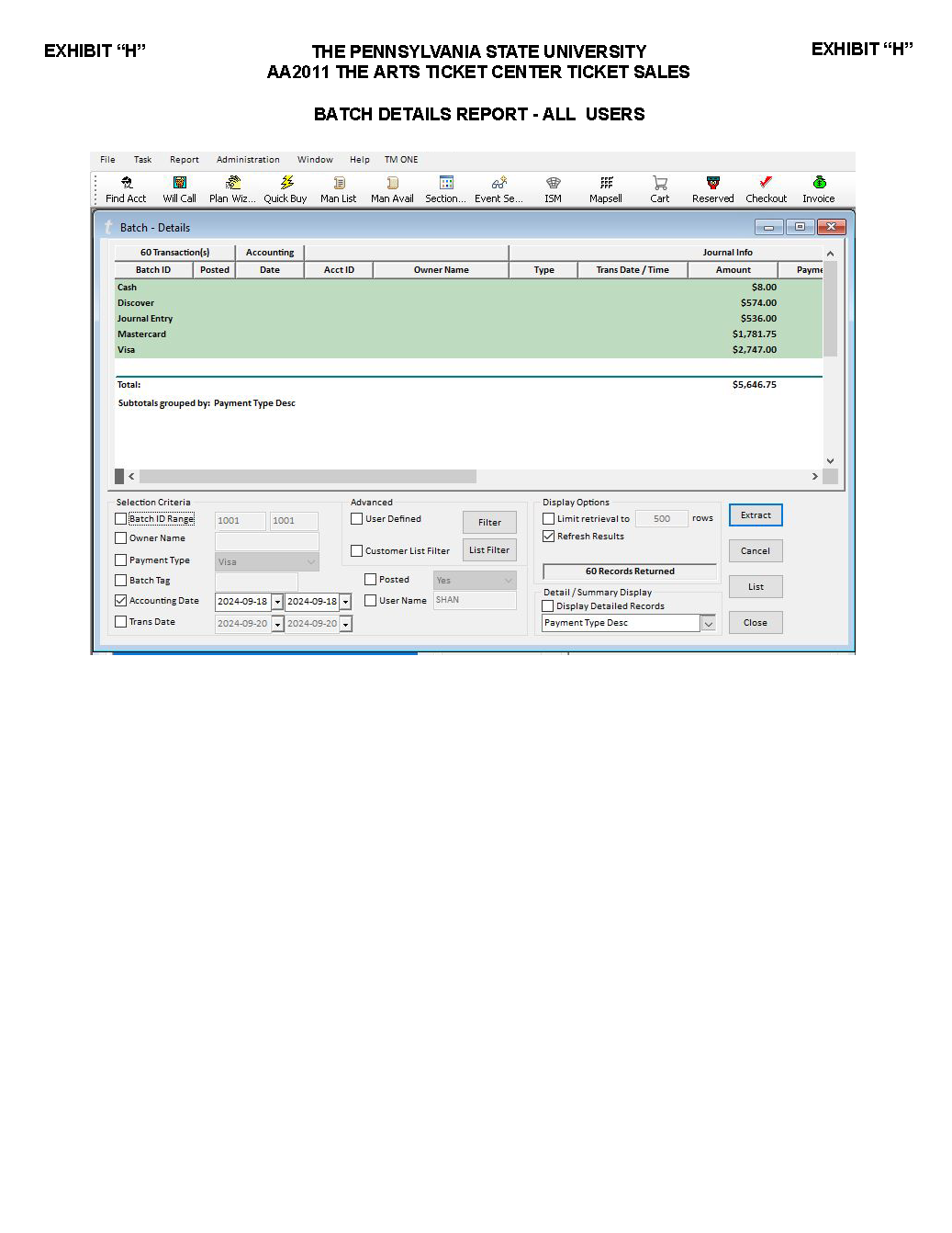 Image of Exhibit H - Batch Details Report - All Users