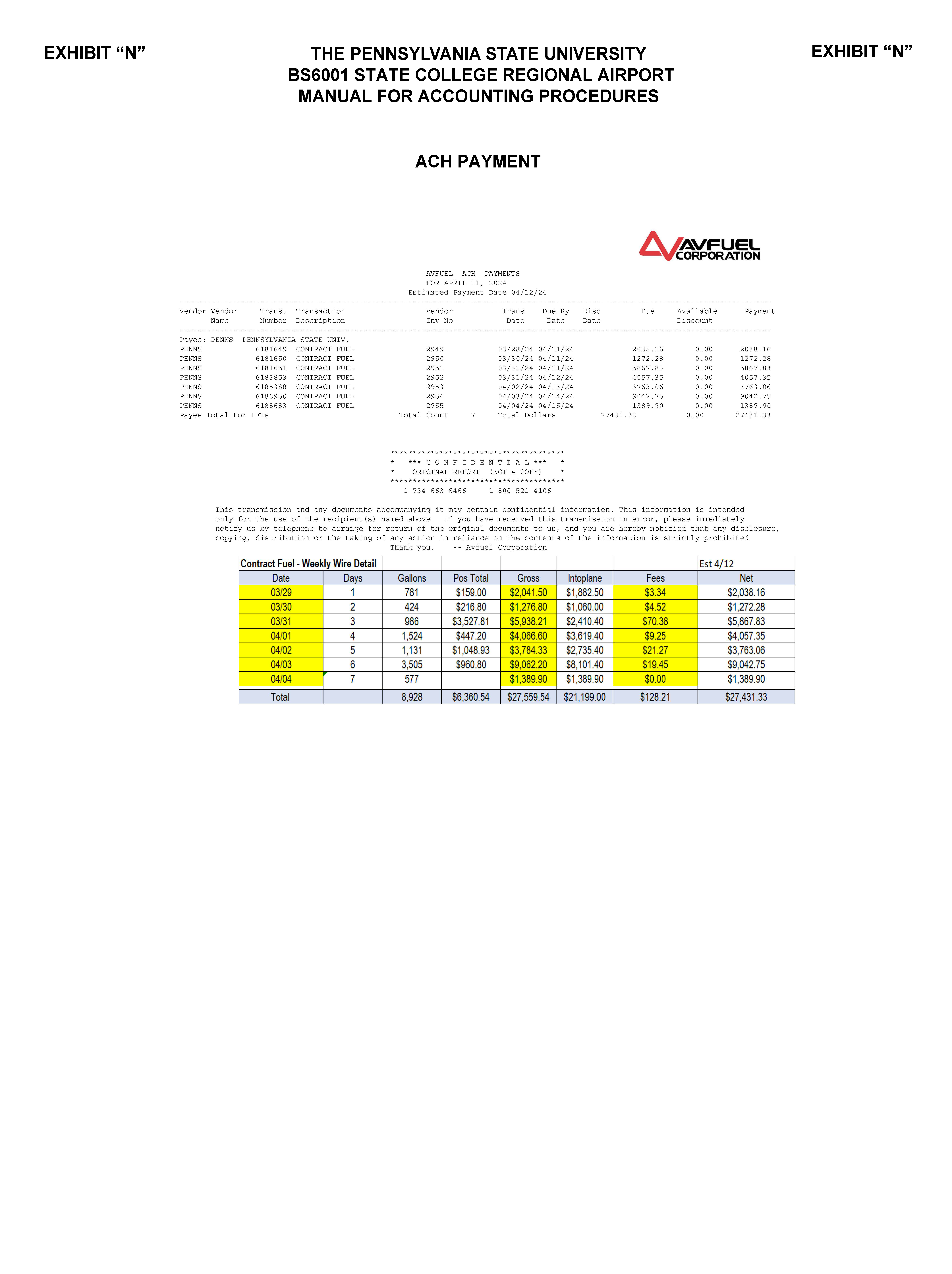 Image of Exhibit N ACH Payment