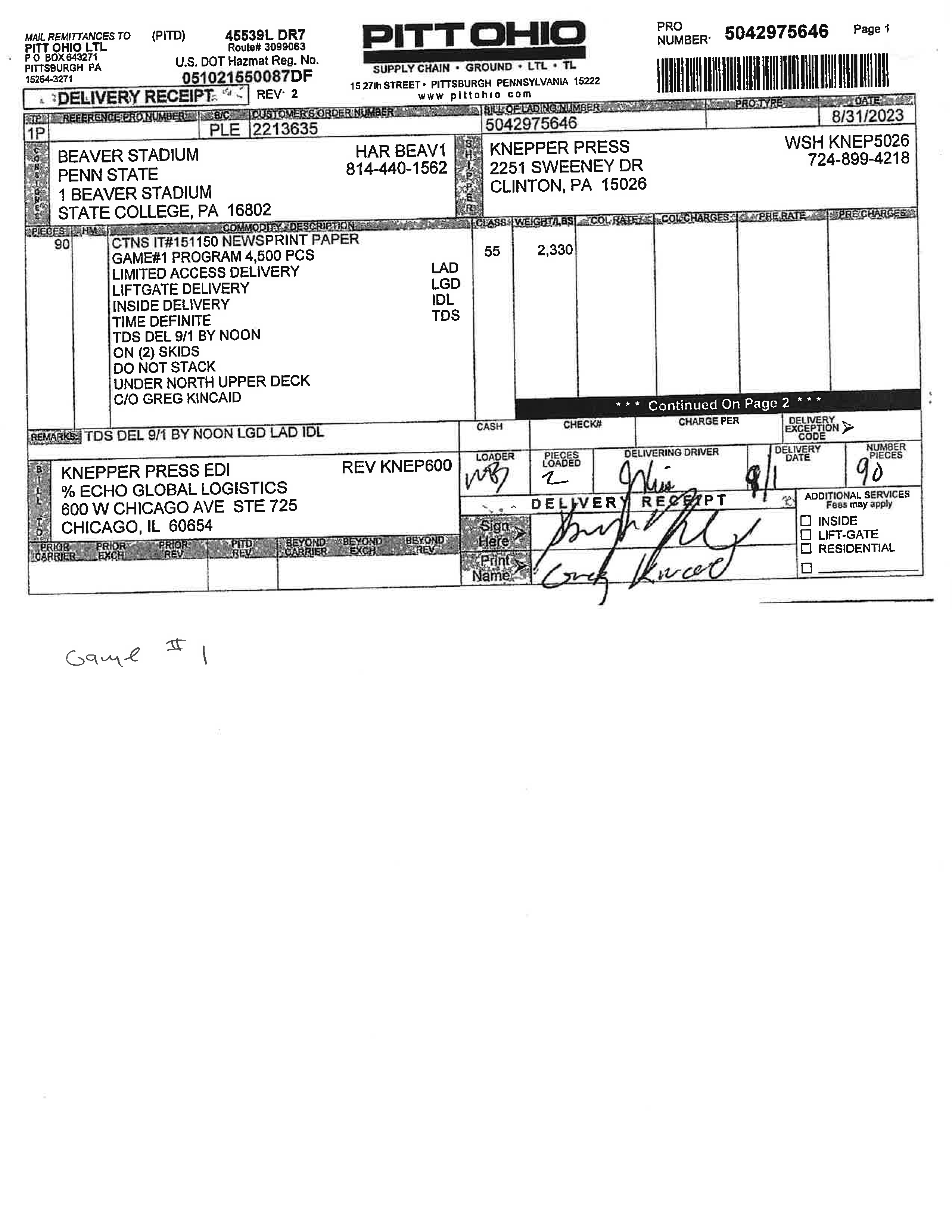 Image of Exhibit A - DELIVERY RECORD SHEET SCREEN SHOT Page 1