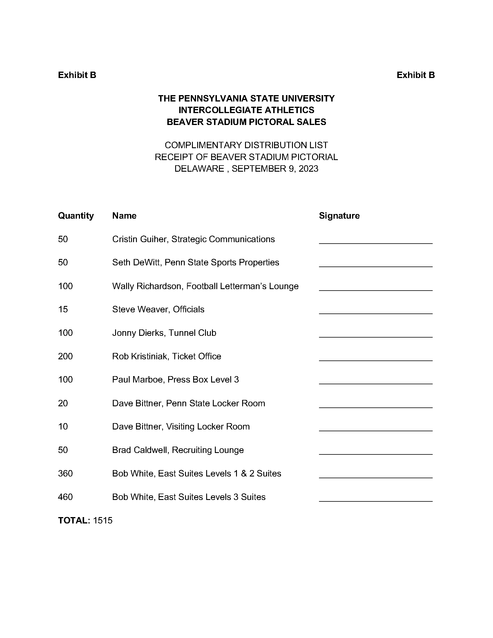 Image of Exhibit B - COMPLIMENTARY PROGRAM LIST Page 2