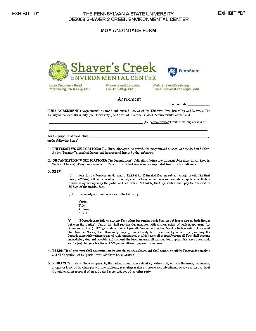 Image of Exhibit D - Memorandum of Agreement