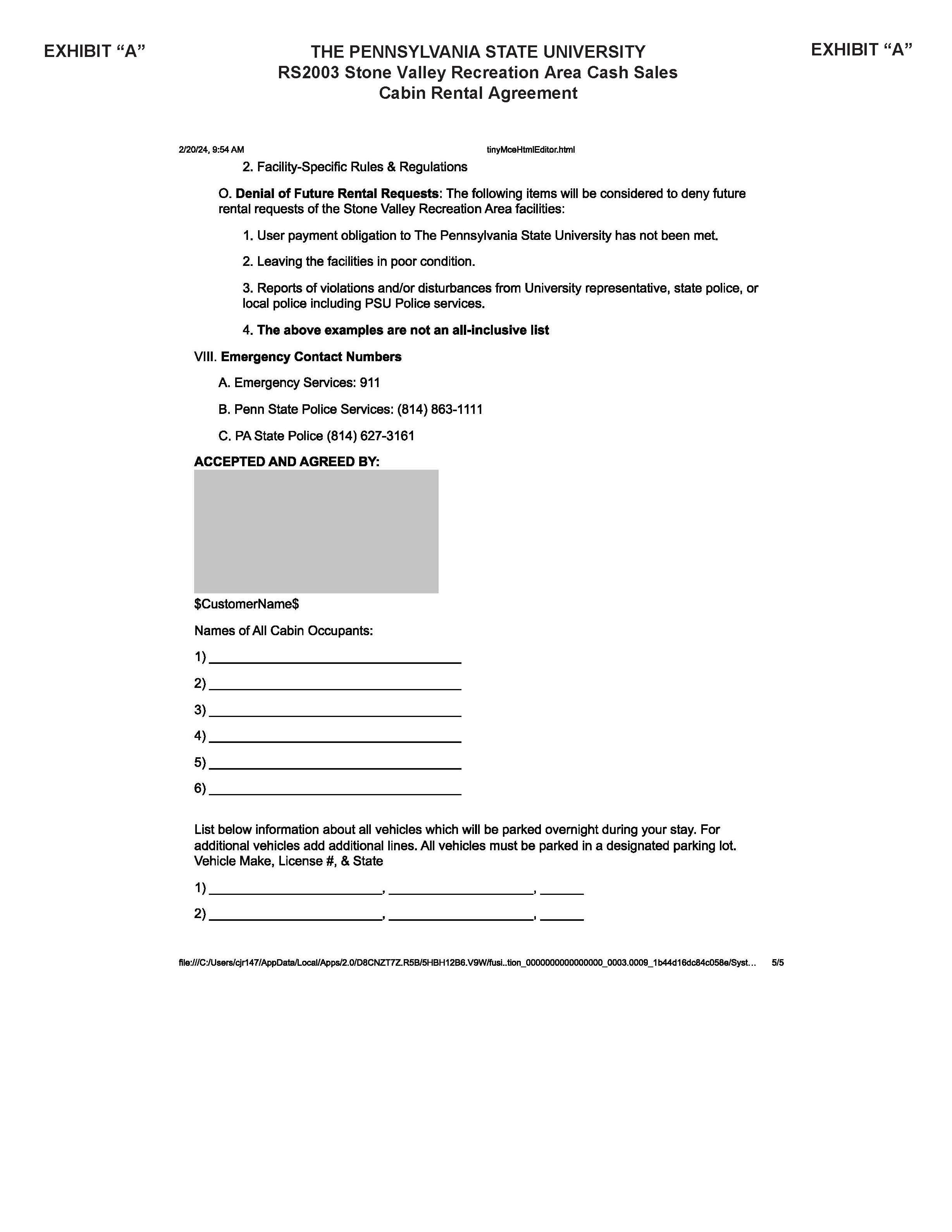 Image of Exhibit A CABIN RENTAL AGREEMENT