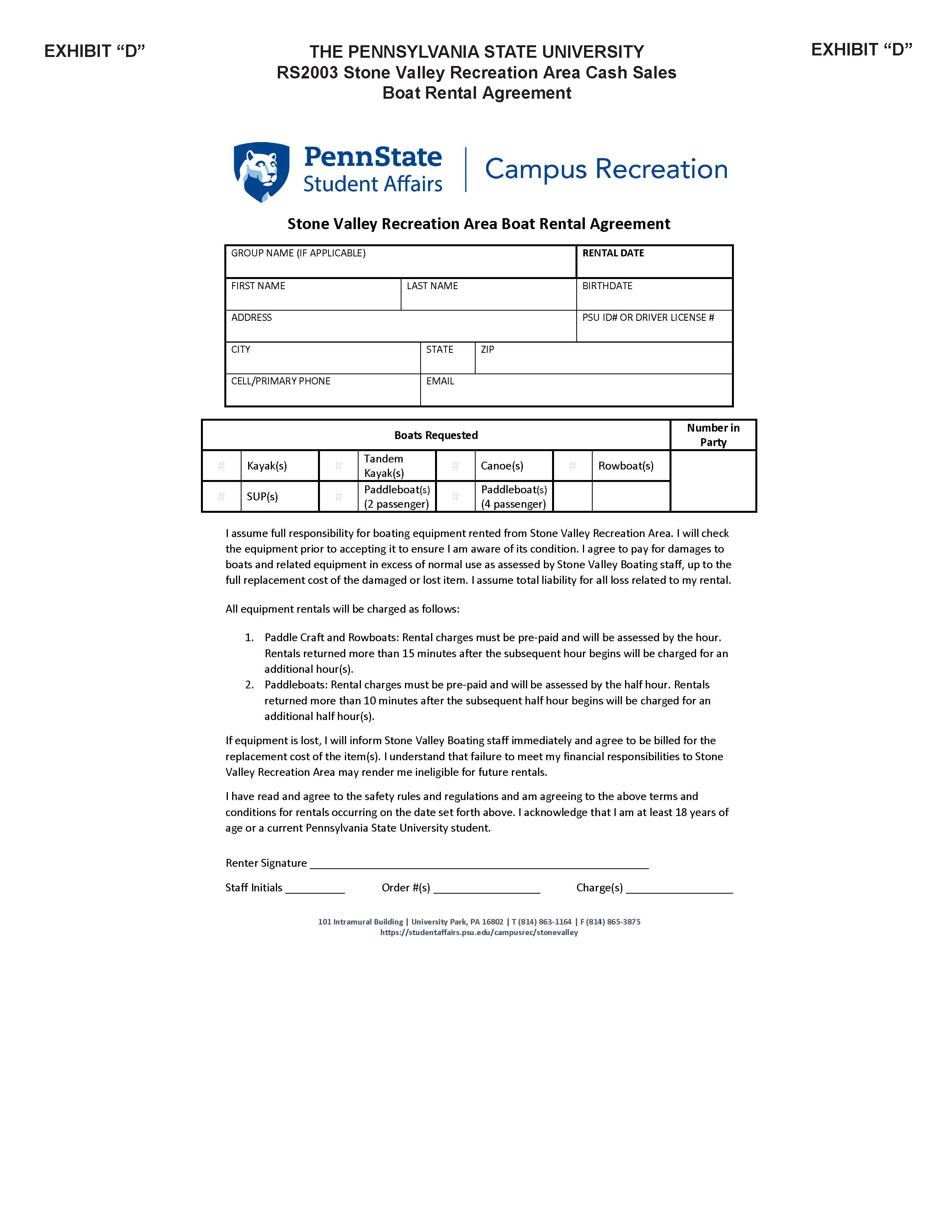 Image of Exhibit D BOAT RENTAL AGREEMENT