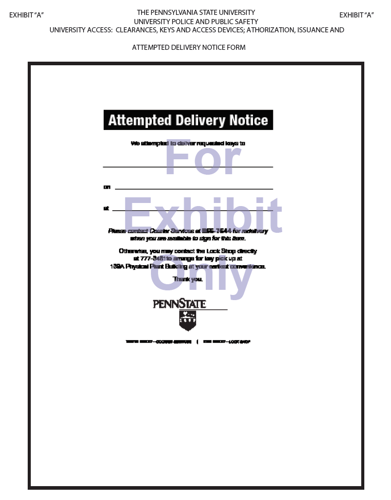Image of Exhibit A - ATTEMPTED DELIVERY NOTICE FORM SCREEN SHOT