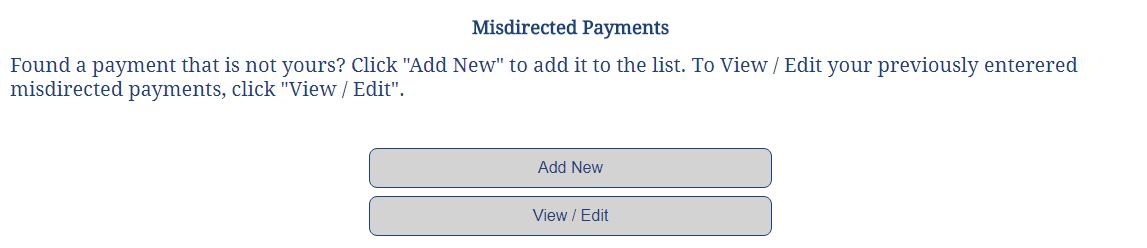 Image of Misdirected Payments Section Menu Tabs