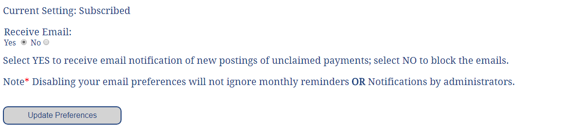 Image of Modify User Email Preferences Form