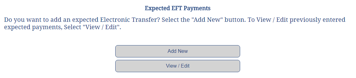 Image of Expected Payments Section Menu Tabs