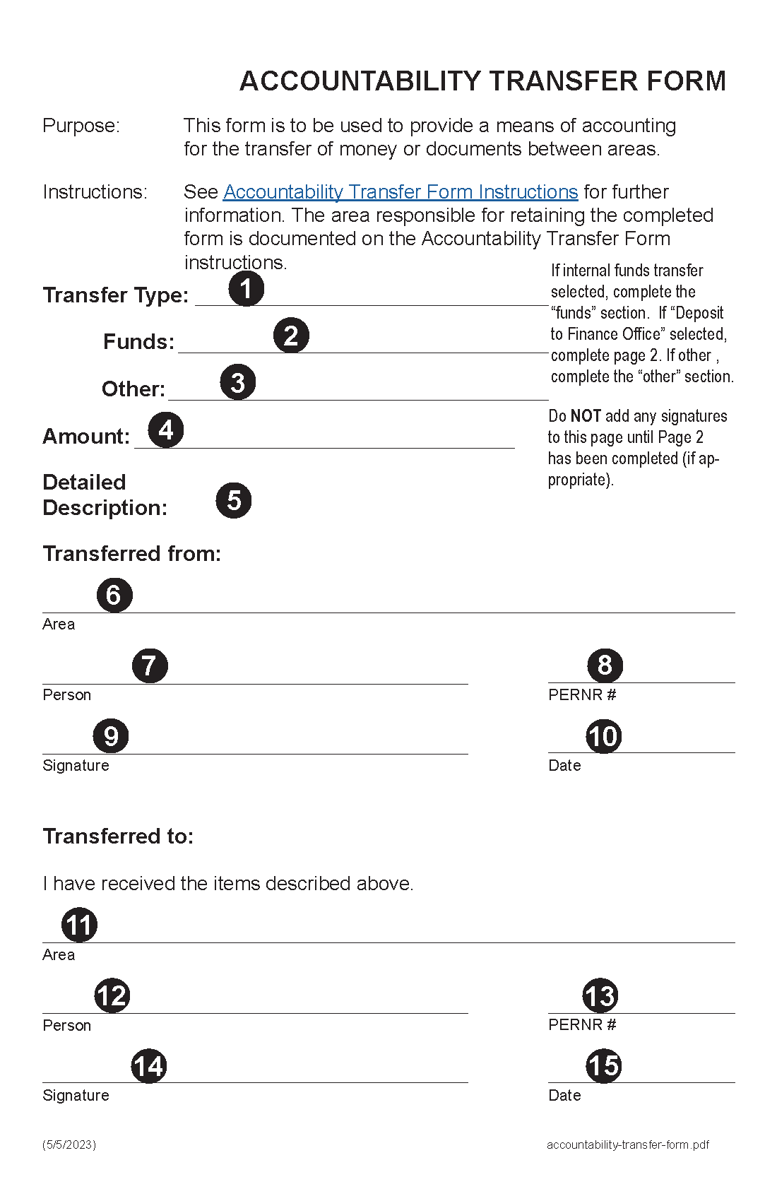 Image of Accountability Transfer Form Page 1