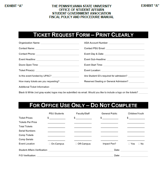Image of Exhibit A - Ticket Request Form