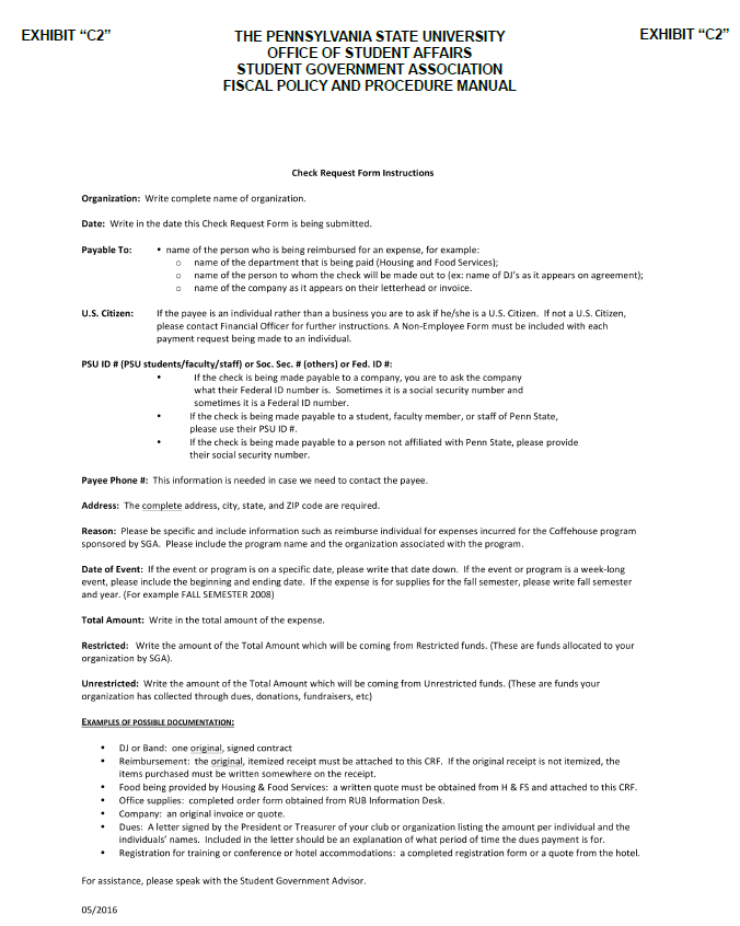 Image of Exhibit C2 - Expense/Reimbursement Form Instructions