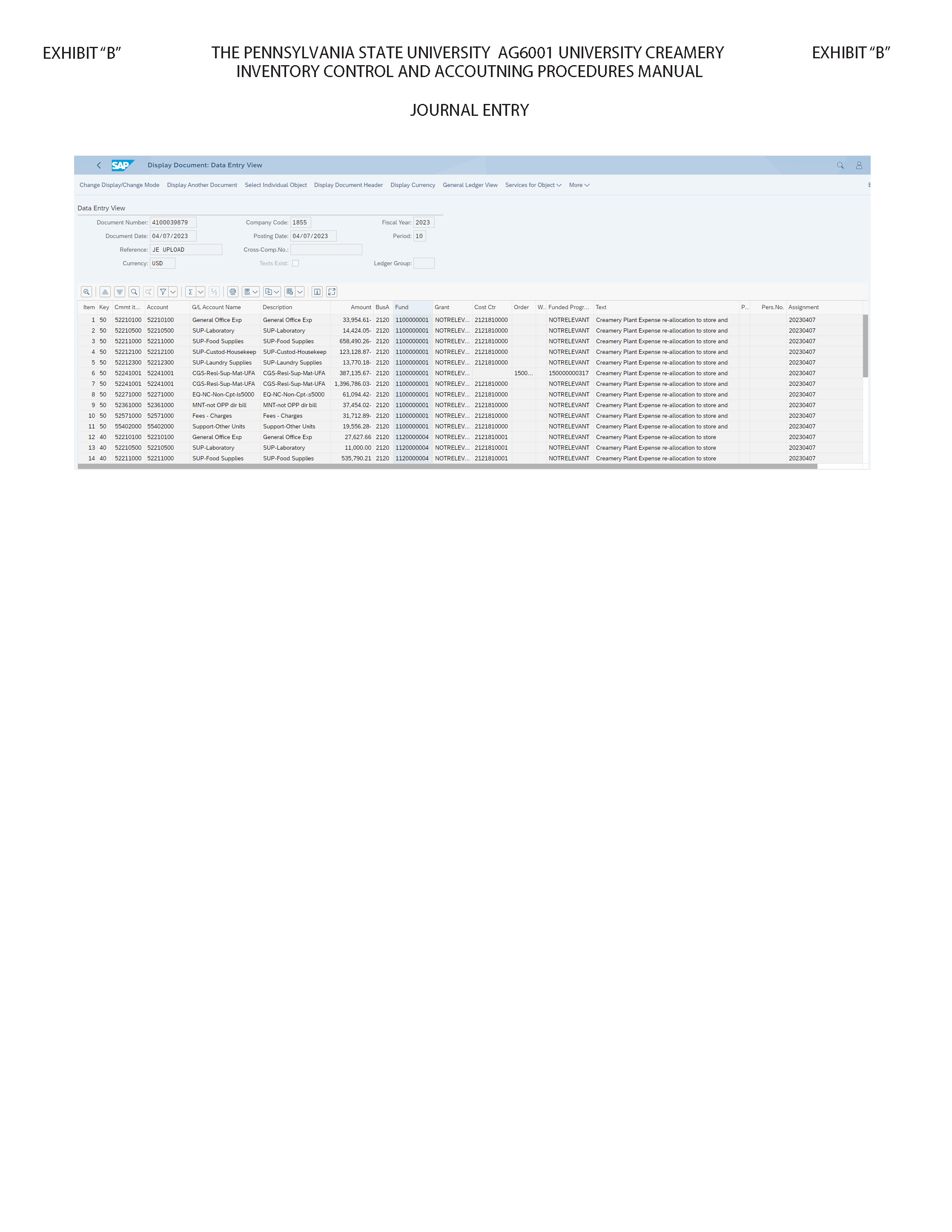 Image of Exhibit B - Interdepartmental Charges and Credits