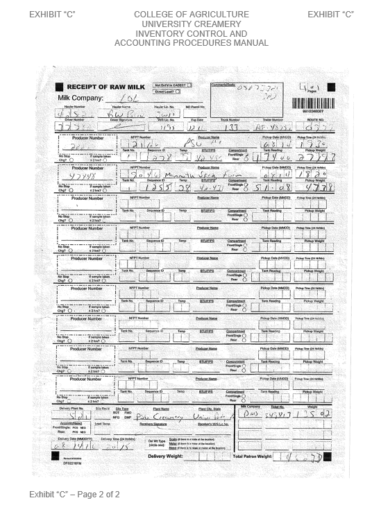 Image of Exhibit C2 - Page 2 of Milk Delivery Ticket