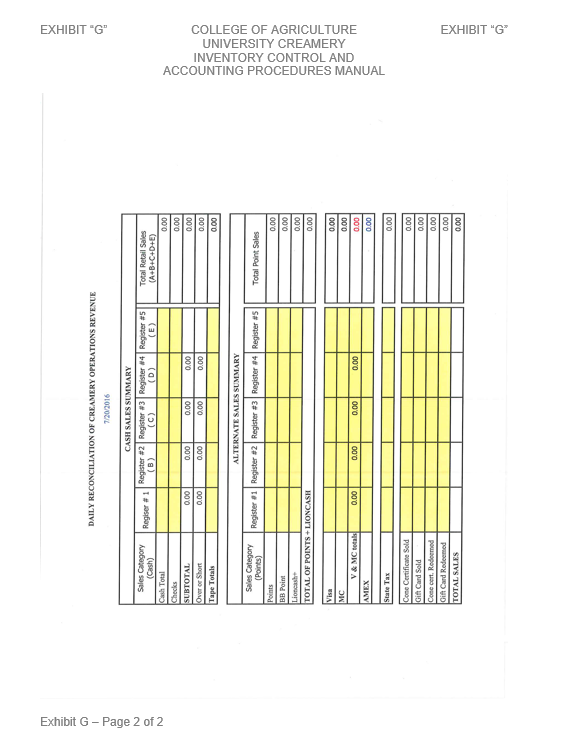 Image of Exhibit G2 - Page 2 of Daily Reconciliaiton of Salesroom Revenues