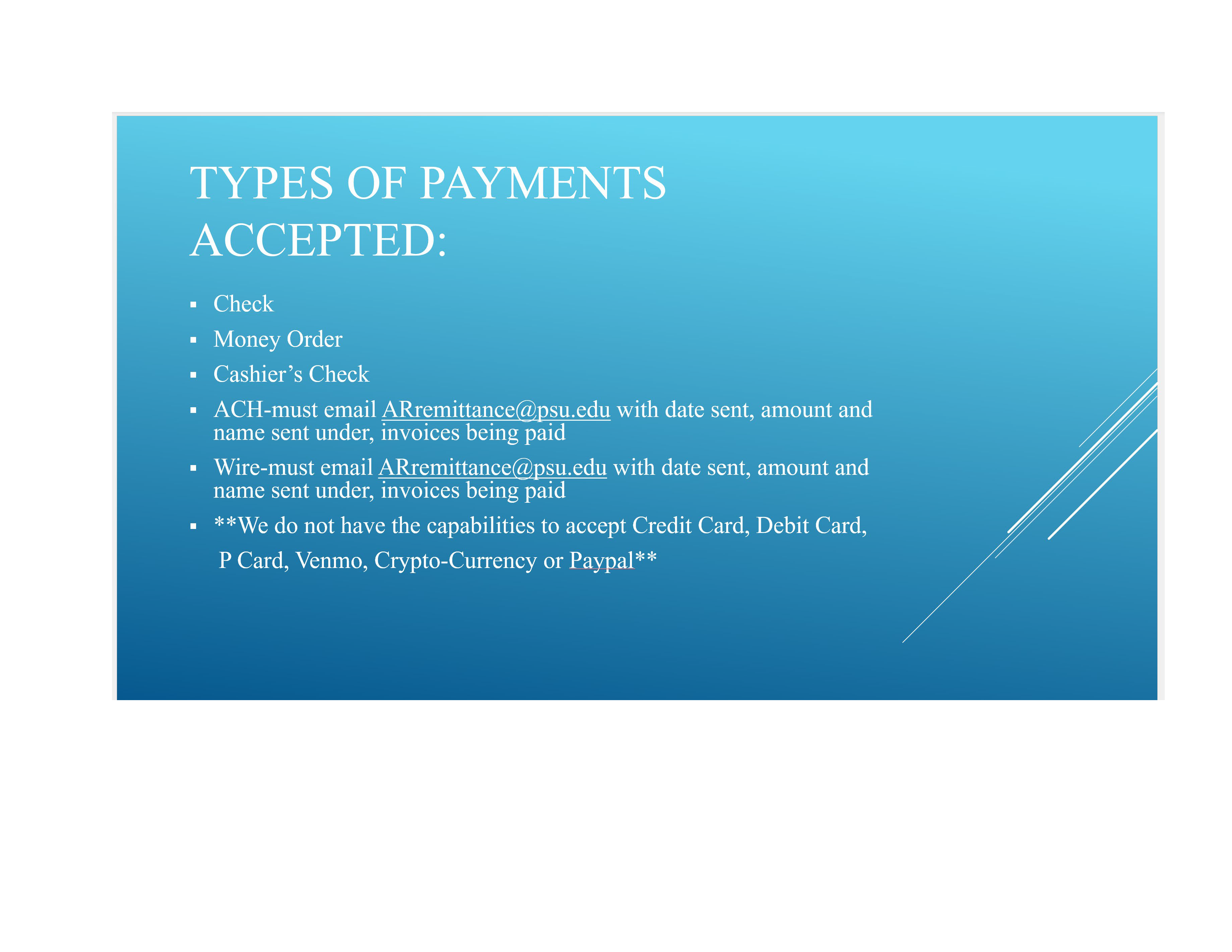 Image of Types of Payments Accepted PowerPoint Slide