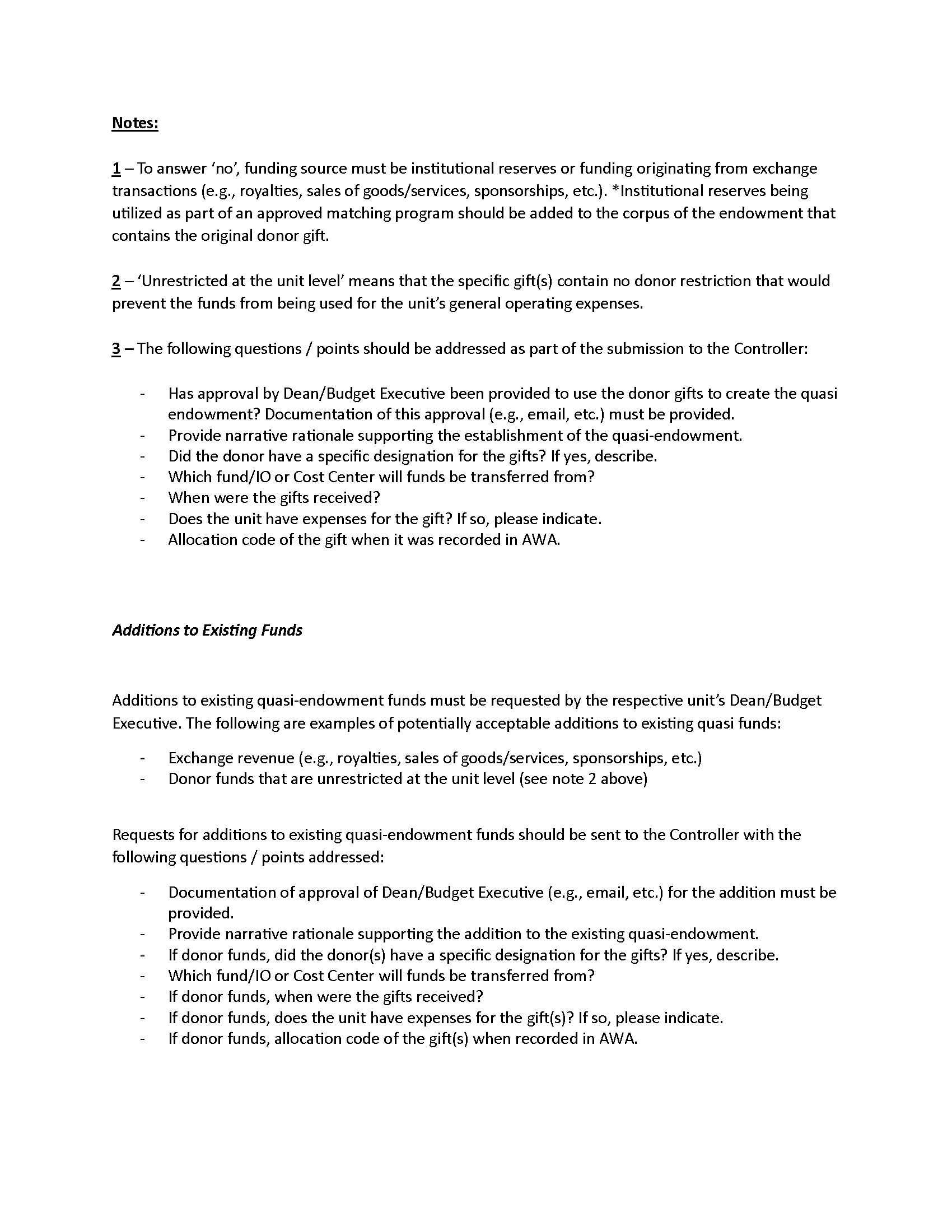 Image of Page 2 of the Quasi-Endowment Funds Decision Tool