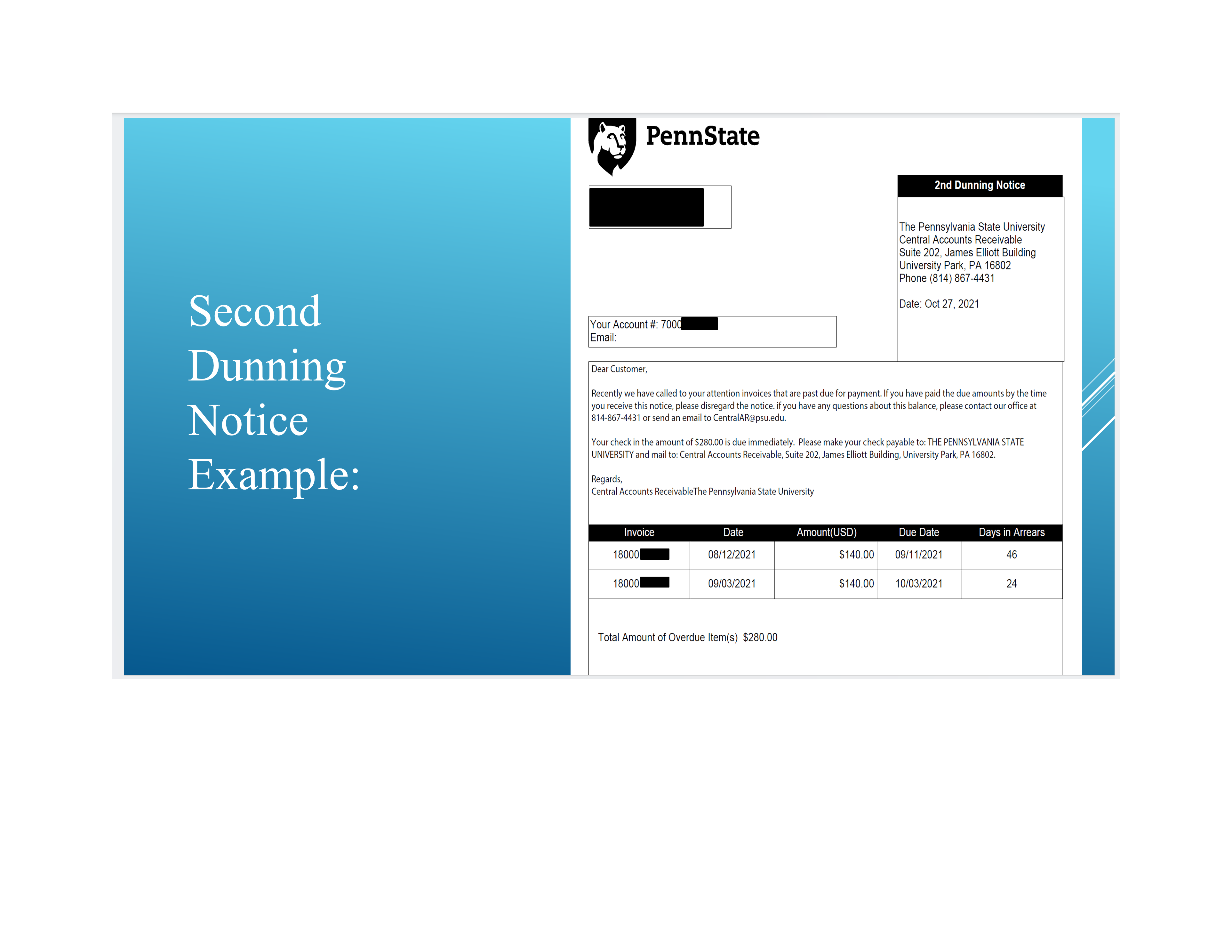 Image of Second Dunning Notice Example PowerPoint Slide